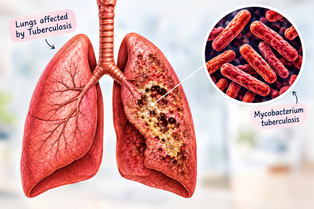 Tuberculosis Nursing Management - Tuberculosis affected lungs